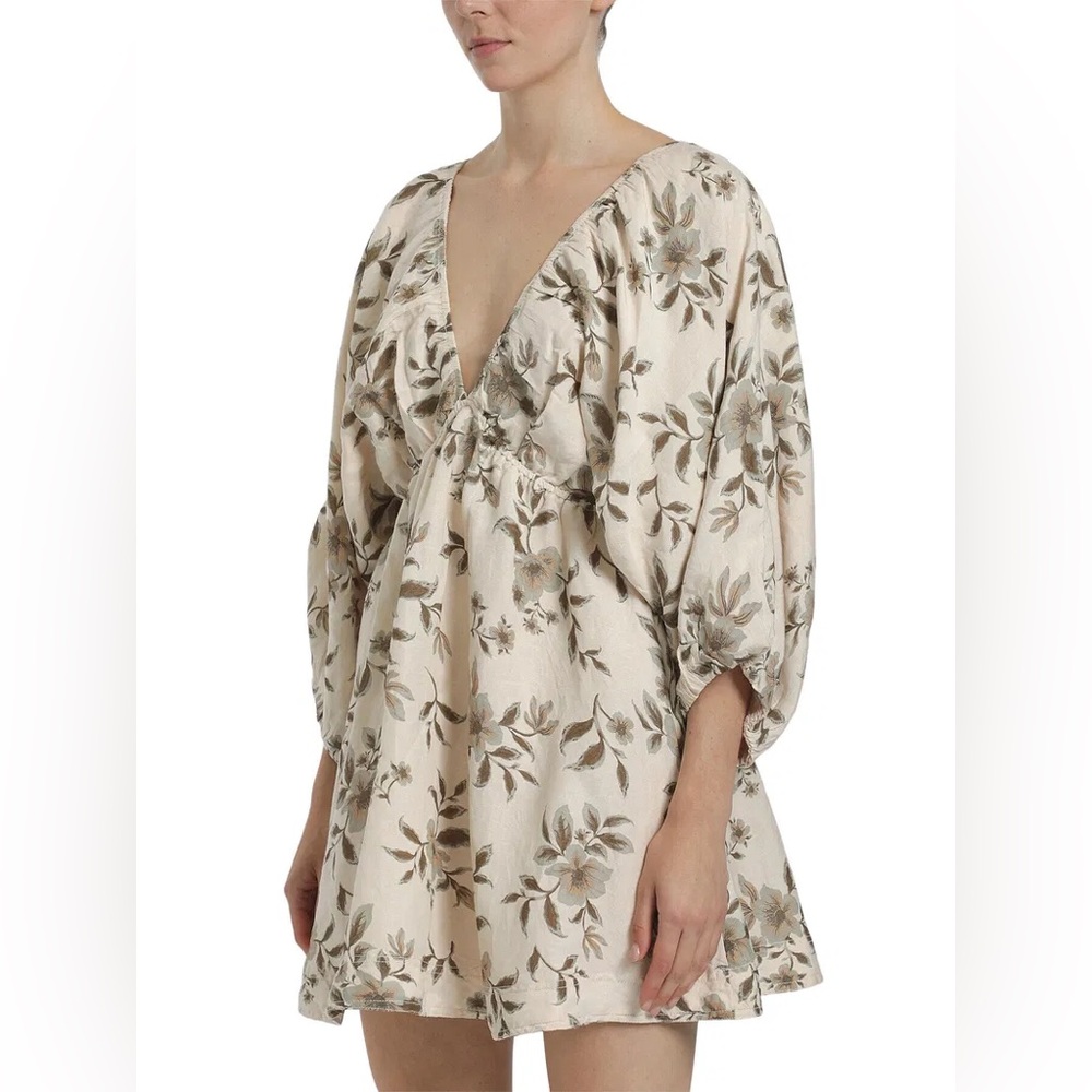 FREE PEOPLE | Portia Floral Linen Blend V-Neck Dress